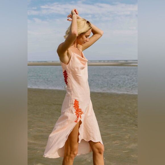Fanm Mon Fiyet Linen Dress (Marassa Collection) Peach Small - Picture 1 of 11